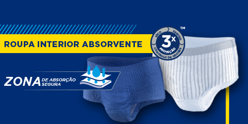 Modelo masculino posa com cuecas TENA azuis escuras.  Modelo masculino posa com cuecas TENA azuis escuras.